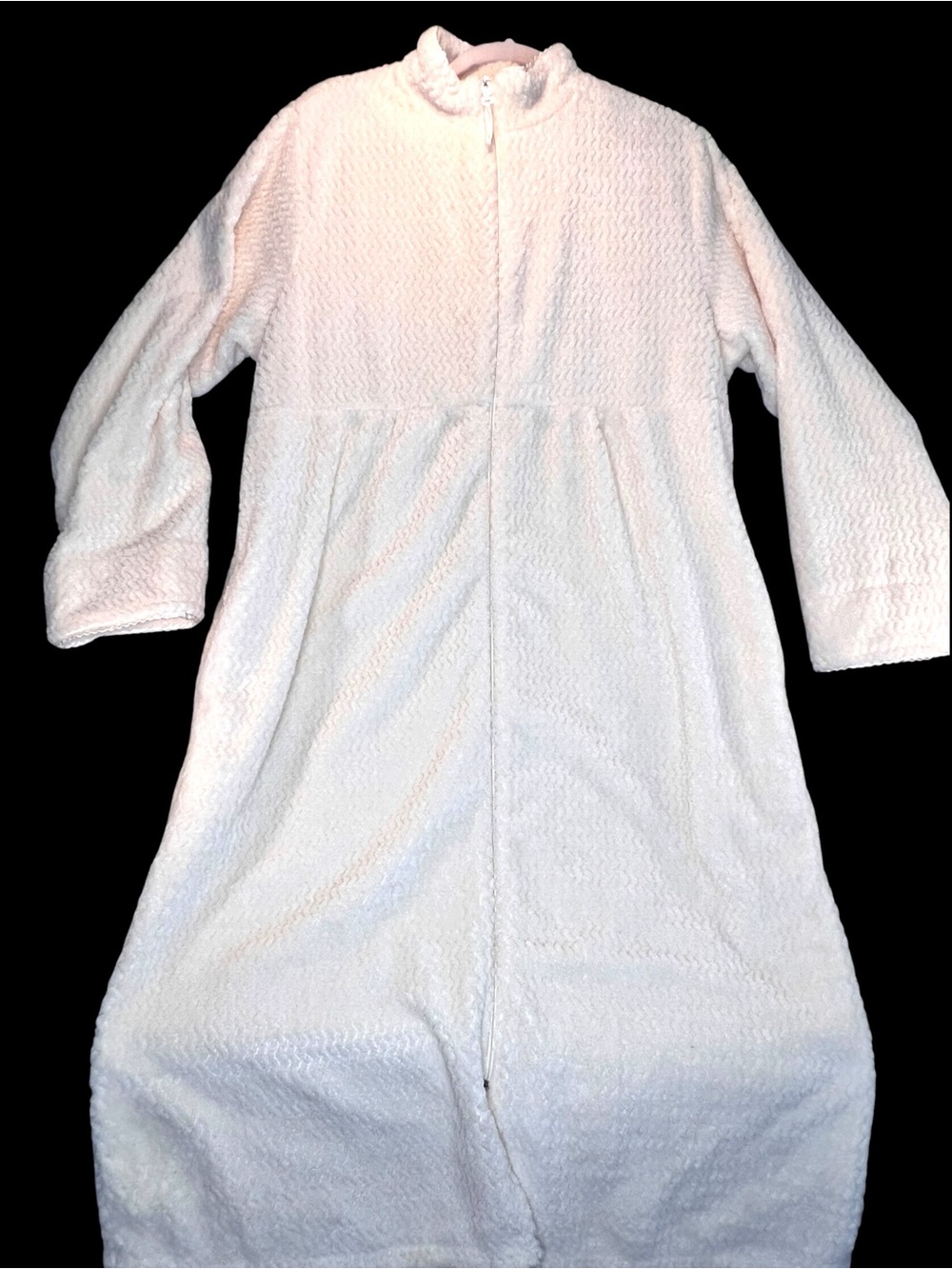 Stan Herman Fleece Full Zip Bathrobe Large Cream Textured Cozy Robe Housecoat